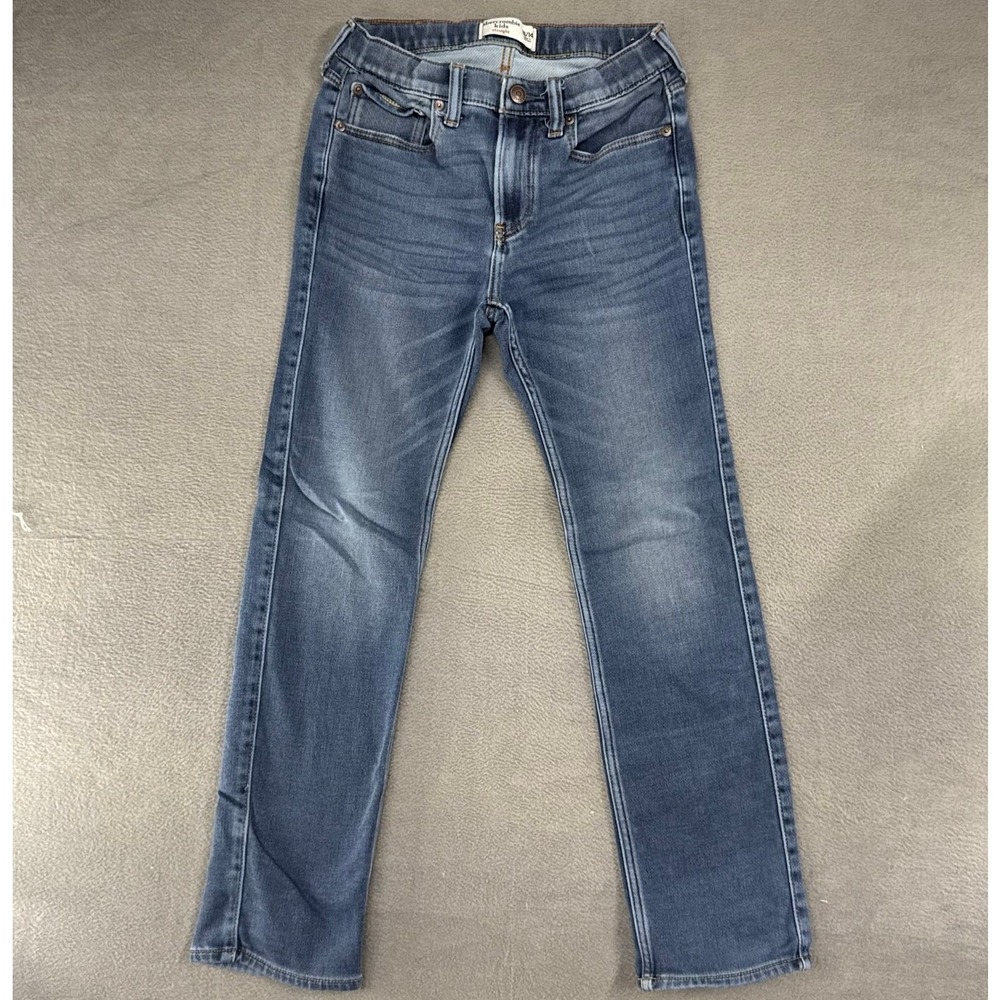 Abercrombie Fitch Kids Jeans Girls Straight Leg Blue Denim Whisker Fade 13/14x26